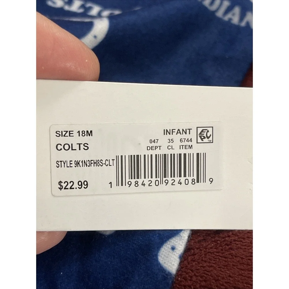Indianapolis Colts Baby Pyjama‎ One Pc NFL Team Apparel 18M Full Zip Easy On/Off